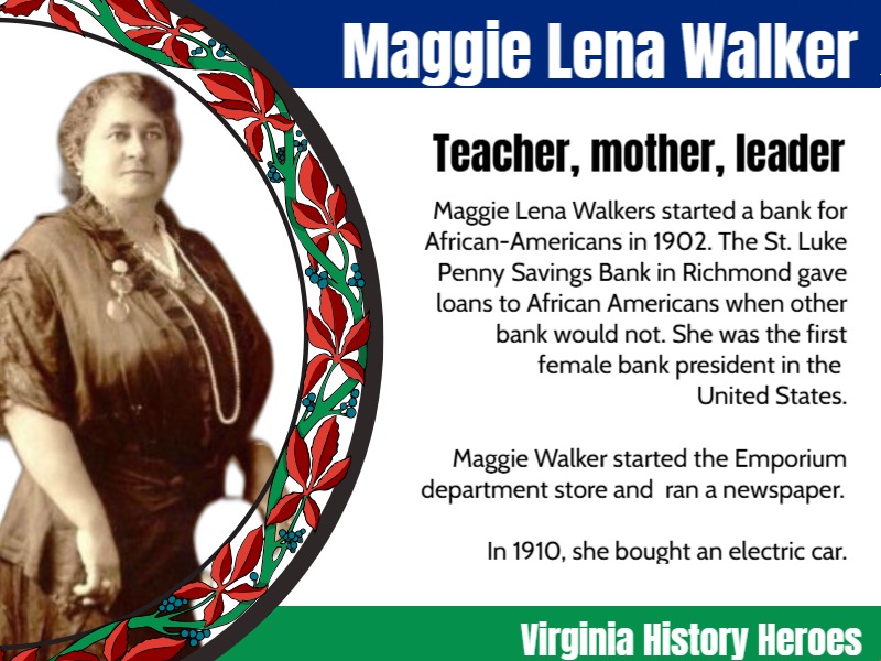 image trading card about Virginia hero Maggie Lena Walker